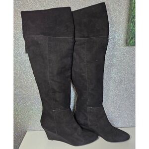 Nine West Black Suede Over The Knee Wedge Boots Women's 11‎ M